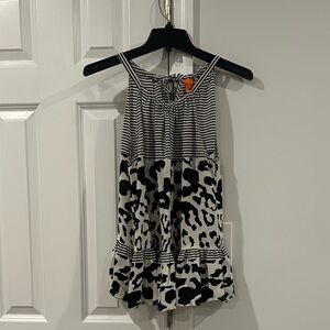 Joe Fresh Silk Striped Animal Print Sleeveless Tank Top